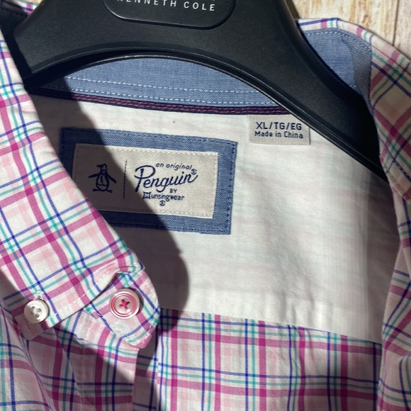 An Original Penguin Button Shirt Men's Pink Plaid Long Sleeve 100% Cotton XL - Picture 5 of 11